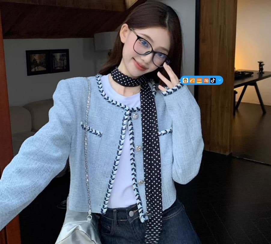작은 샤넬 스타일 트위드 쇼트 스타일 긴팔 여성 코트 가을 새로운 명문 여성 품격 디자인 센스 작은 대중 Chic 맨위 이미지 2