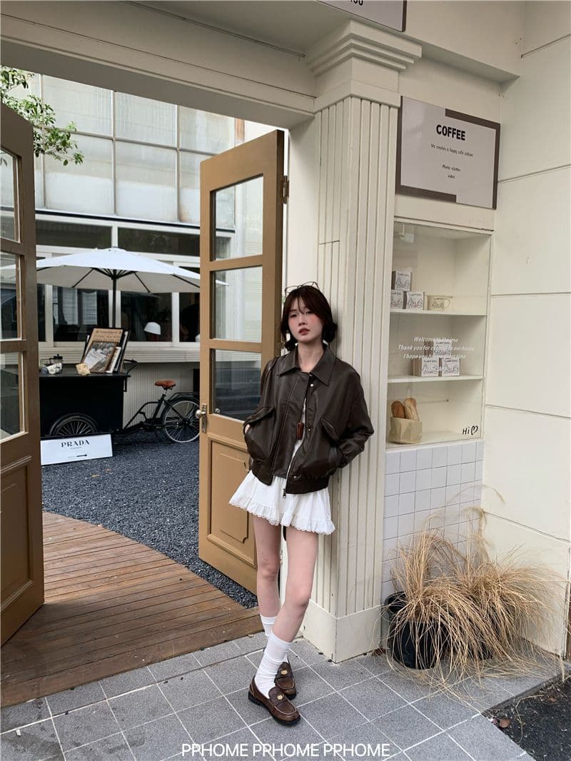 광야 아름다움 라드. 브라운 아메리칸 레트로 가죽 재킷 여성 코트 가을 겨울 2026 새로운 쇼트 스타일 오토바이 서비스 pu 재킷 상세 이미지 12