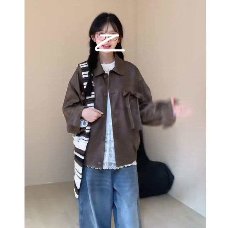 디자인 센스 나비 매듭 오토바이 pu 가죽 재킷 여성 가을 겨울 2026 새로운 루즈핏 슬림해 보이는 작은 키 맨위 재킷 트렌디 상세 이미지 7