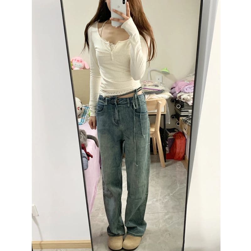 경관 그림 프랑스식 꽃무늬 페이크 레이어드 긴팔 티셔츠 여성 이른 가을 몸매 가꾸기 chic 달콤한 매운맛 순수한 욕망 바람 쇼트 스타일 맨위 서비스 상세 이미지 6