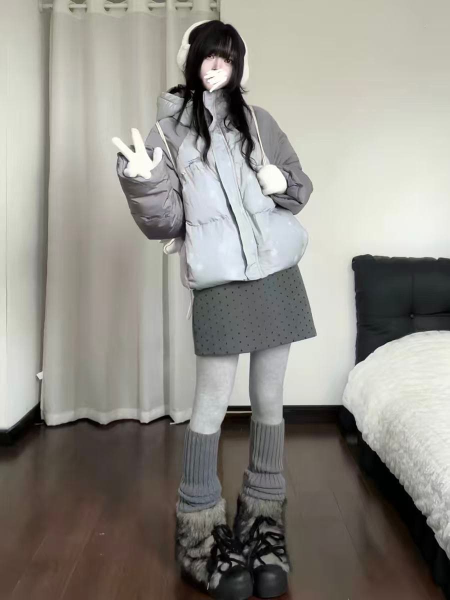 카레 사람들 오리지널 디자인 센스 별 쇼트 스타일 면 의류 삽입 어깨 여성 겨울 루즈핏 두꺼운 보온 빵 외투 이미지 2