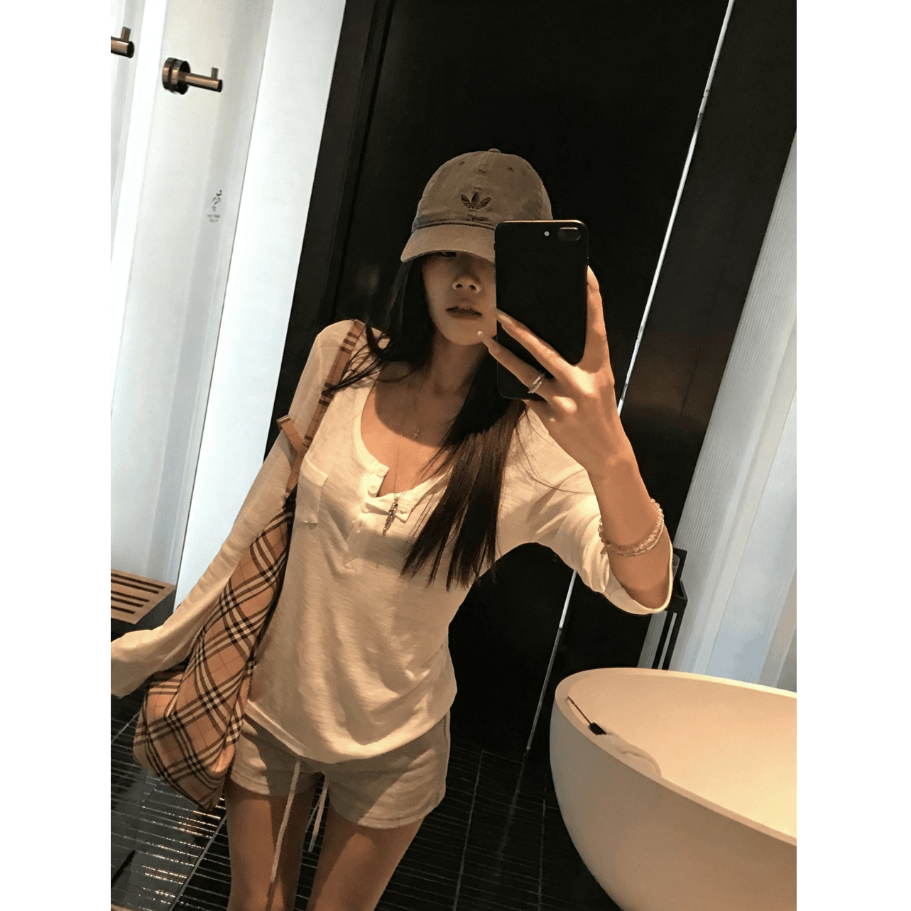 260 그램 사람들 면 대나무 마디 93 접착제 7 암모니아 Lun 헨리 칼라 긴팔 티셔츠 여성 가을 몸매 가꾸기 기본 셔츠 맨위 이미지 4