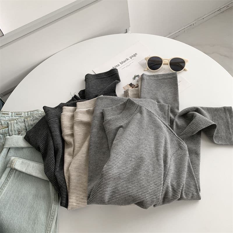 가을 겨울 새로운 느긋한 바람 캐주얼 미니멀리즘 스트라이프 기본 셔츠 보온 인사이드 가져 가라. 긴팔 티셔츠 맨위 이미지 2