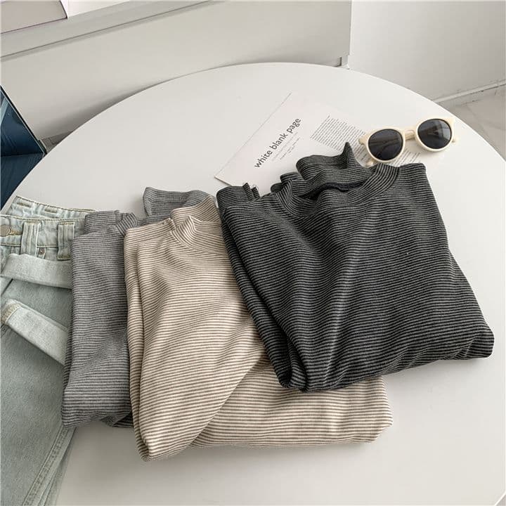 가을 겨울 새로운 느긋한 바람 캐주얼 미니멀리즘 스트라이프 기본 셔츠 보온 인사이드 가져 가라. 긴팔 티셔츠 맨위 상세 이미지 2