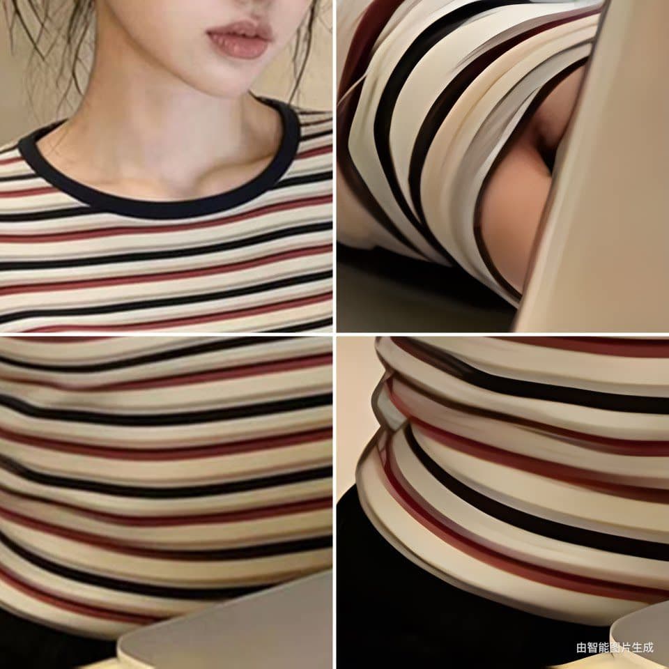 95 폴리에스터 섬유 5 암모니아 Lun 긍정적 인 어깨 라운드 넥 스트라이프 긴팔 티셔츠 여성 배색 티셔츠 트렌디 상세 이미지 8