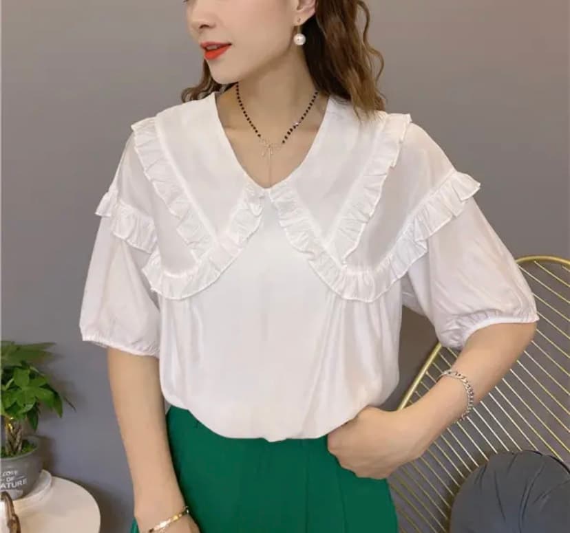 높은 품질 한국 스타일 베이비 칼라 슈퍼 요정 슬림해 보이는 여성 셔츠 디자인 센스 프릴 연령 감소 품격 맨위 작은 셔츠 상세 이미지 1