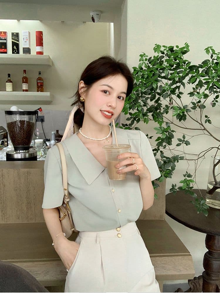 다람쥐 미스 마이크로 설탕 셔츠 출퇴근 반드시 보증금 달콤함 레이키 폴로 칼라 작은 셔츠 상세 이미지 1