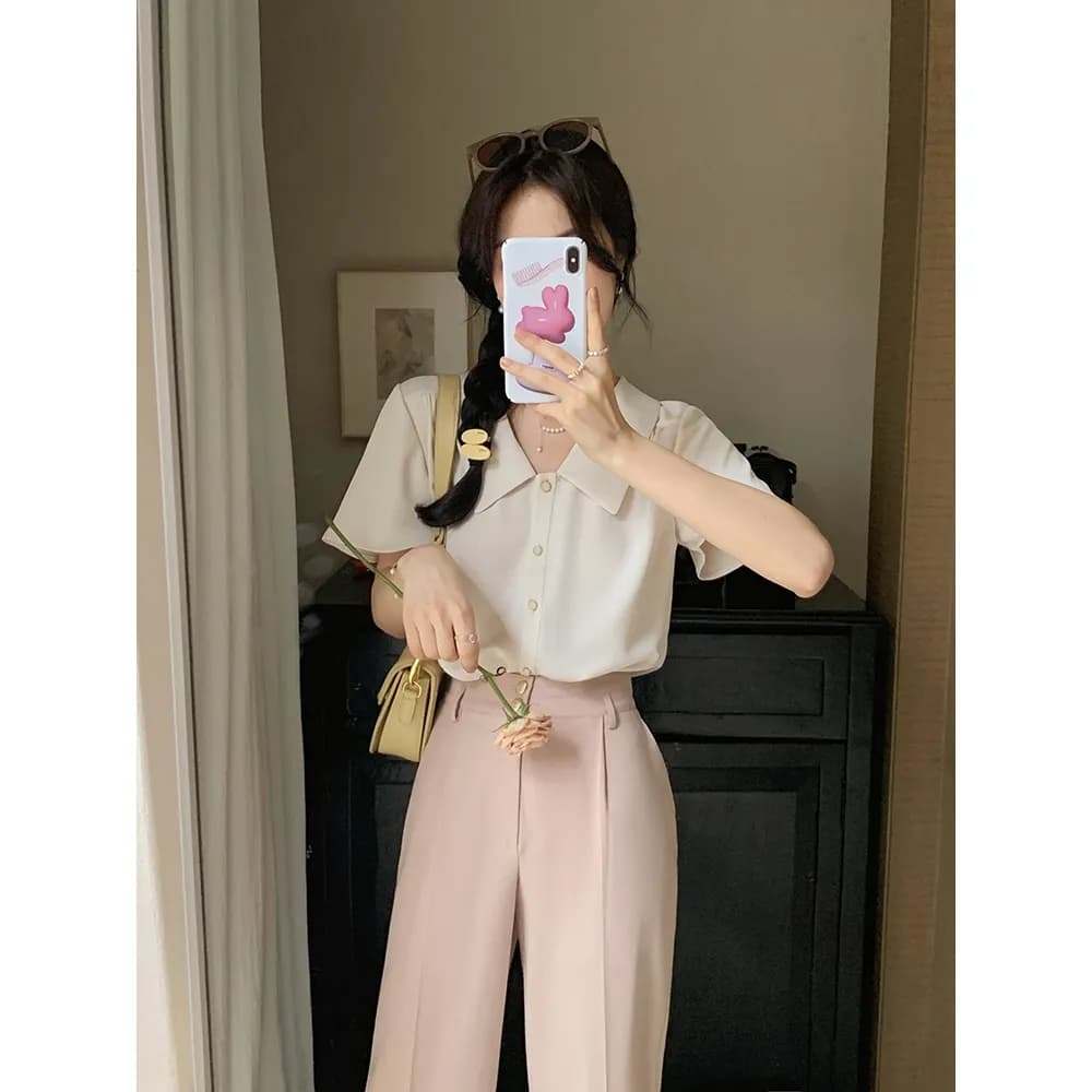 다람쥐 미스 마이크로 설탕 셔츠 출퇴근 반드시 보증금 달콤함 레이키 폴로 칼라 작은 셔츠 상세 이미지 2