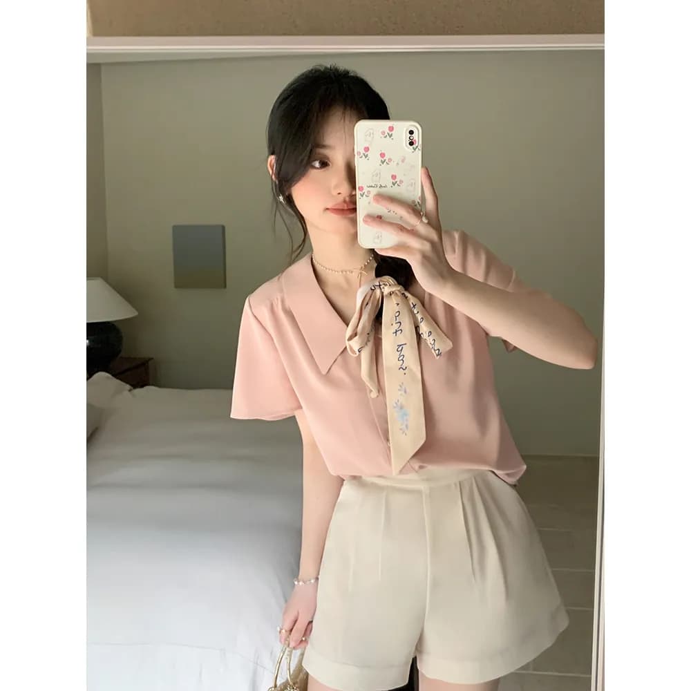 다람쥐 미스 마이크로 설탕 셔츠 출퇴근 반드시 보증금 달콤함 레이키 폴로 칼라 작은 셔츠 상세 이미지 3