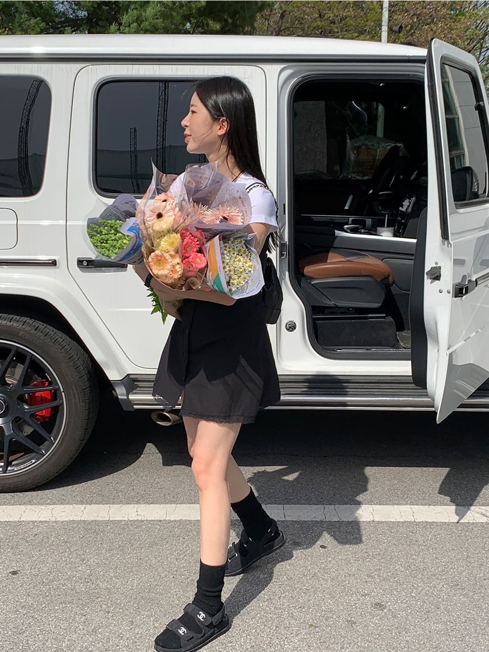 chic 한국 여름 프랑스식 레이스 조각 품격 허리 수축 싱글 줄 버튼 스택 착용 다용도 슬립 드레스 상세 이미지 17