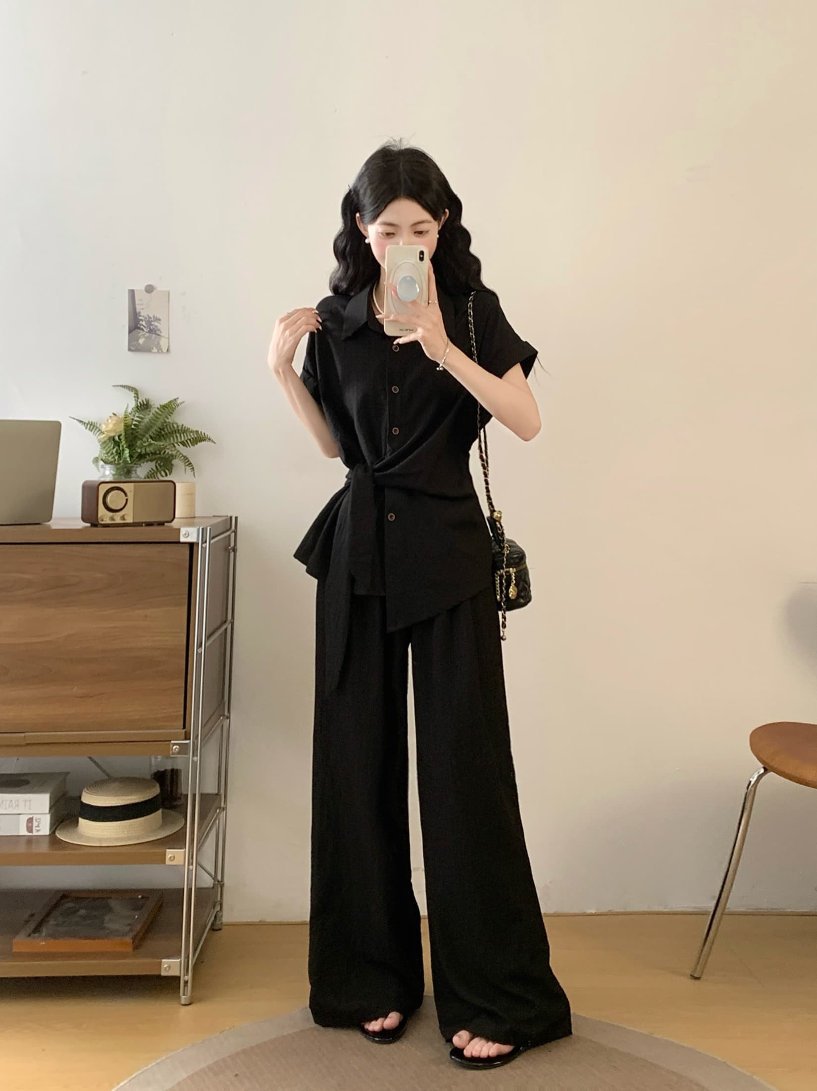 진짜 실사 빅 사이즈 유럽 상품 오래된 돈 바람 아마 민소매 허리 수축 맨위 와이드 레그 팬츠 두 조각 여성 세트 여름 새로운 상세 이미지 1