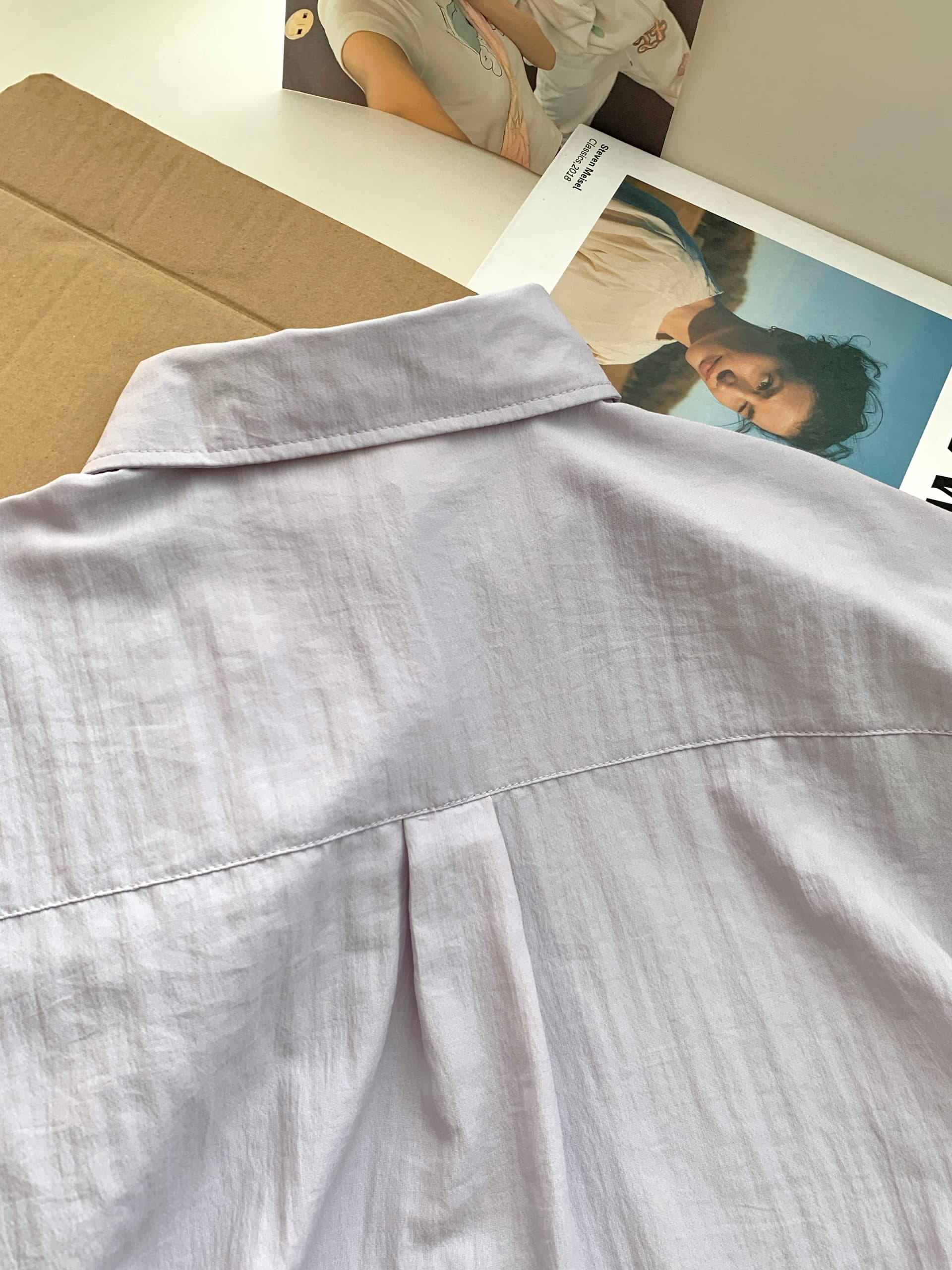 im ~까지 느슨함 그레이트 착용 주간 실크 라미 얇은 스타일 디자인 센스 핀치 Pleat 반팔 셔츠 상세 이미지 25