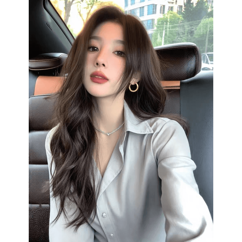조기 가을 하늘색 폴로 칼라 얇은 스타일 자외선 차단 긴팔 여성 셔츠 2026 가을 고급 센스 chic Chic 맨위 이미지 5