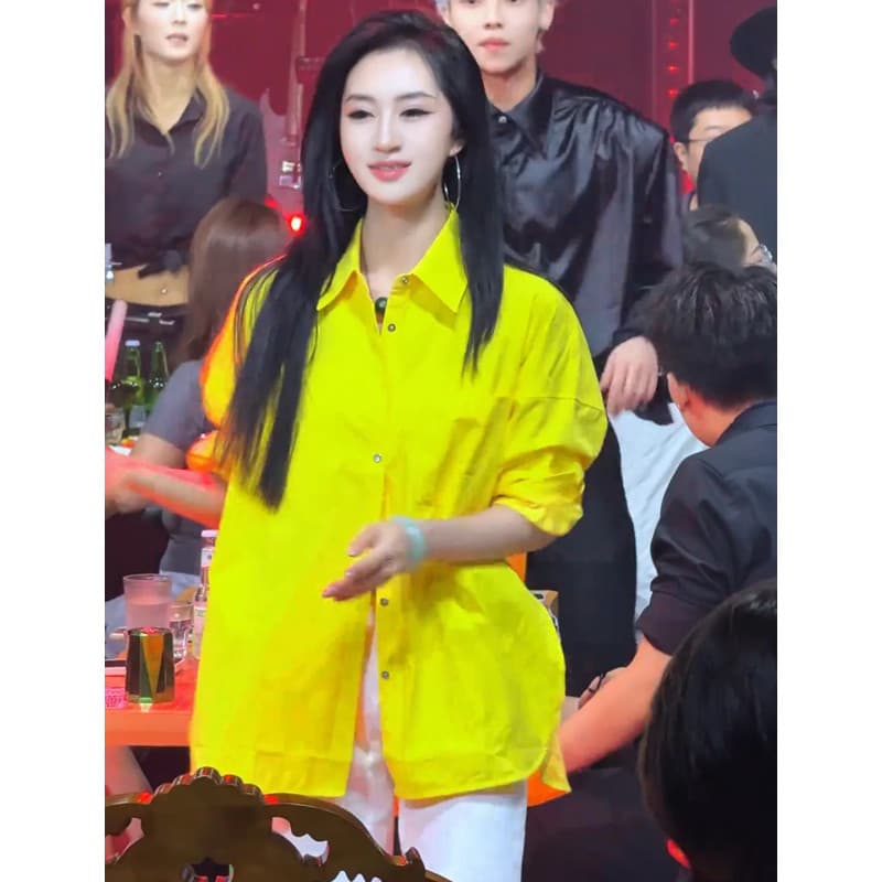 봄 가을 프랑스식 레몬 옐로우 슈퍼 디스플레이 화이트 품격 슬림해 보이는 셔츠 느슨함 센스 고급 센스 아마 셔츠 여성 이미지 5