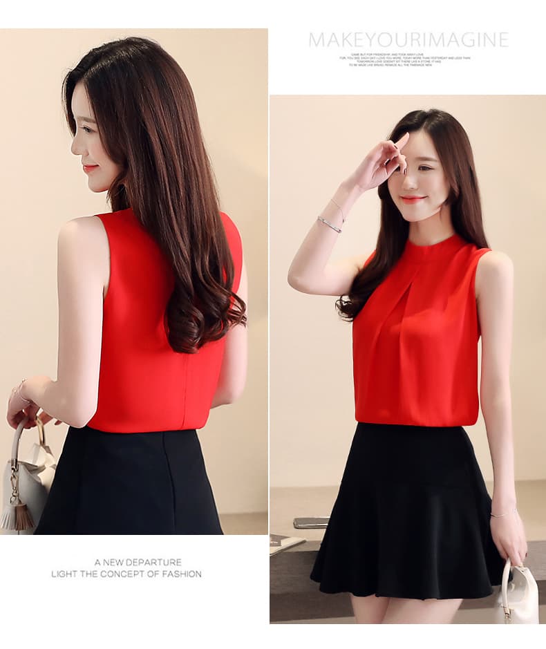 2026 실사 민소매 쉬폰 블라우스 여성용 짧은 소매 여름 패션 여성 루즈핏 슬림해 보이는 다용도 스탠드 칼라 슈퍼 요정 맨위 상세 이미지 42