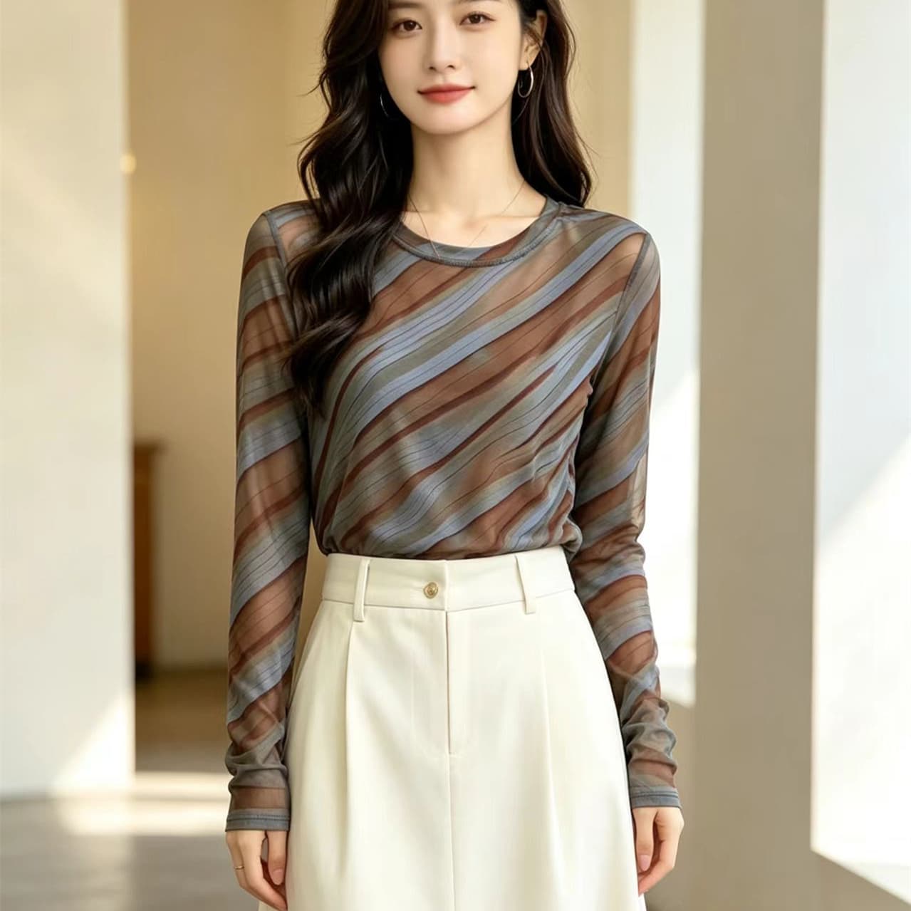 새로운 피부 망사 맨위 작은 셔츠 통기성 이중층 고급 다용도 풀오버 외국 가스 상세 이미지 5