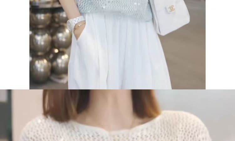 패션 다용도 라운드 넥 스팽글 디자인 센스 반팔 여성 티셔츠 여름 슈퍼 잘 생긴 고유 한 아름다운 맨위 서비스 상세 이미지 2