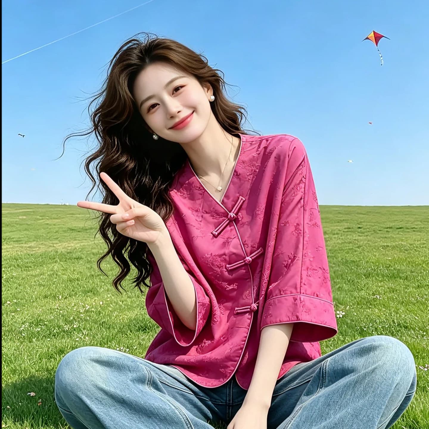 패션 새로운 중식 7부 소매 여성 셔츠 2026 여름 새로운 외국 가스 슬림해 보이는 국풍 단추 다용도 맨위 트렌디 이미지 2