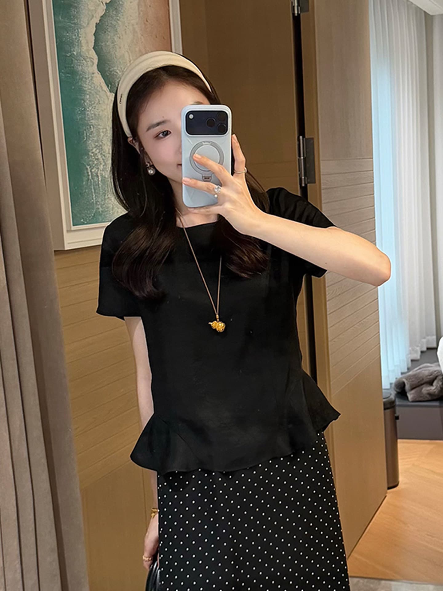 멩 자매 의류 아세트산 작은 예쁜 허리 프릴 작은 셔츠 여성 26 여름 새로운 슬림해 보이는 차가운 센스 반팔 맨위 상세 이미지 1