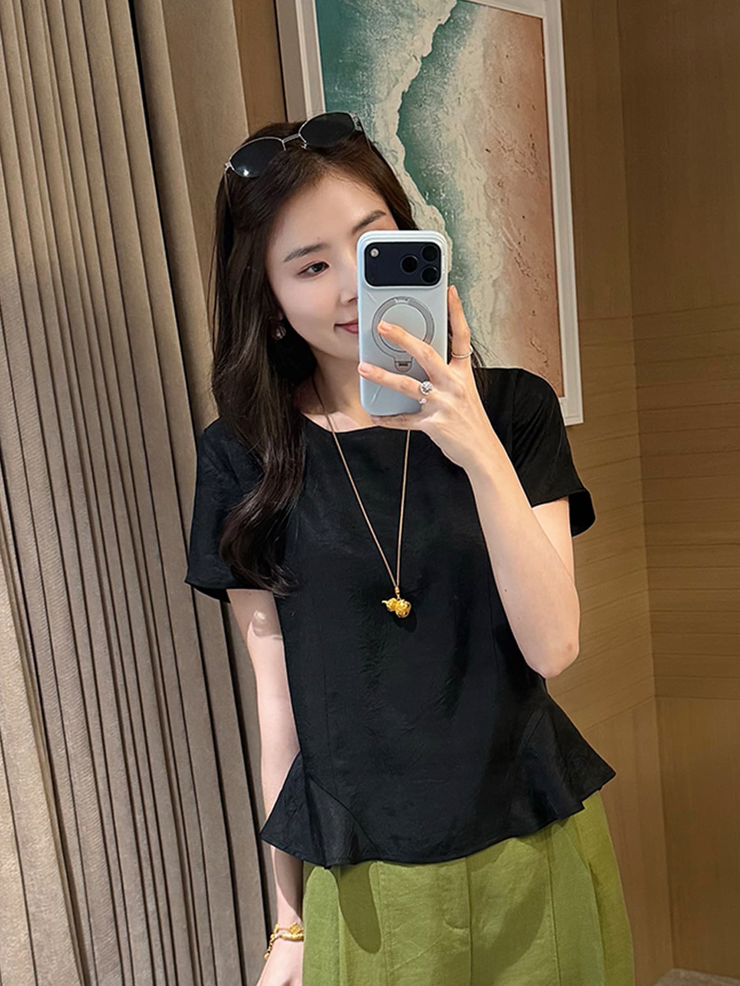 멩 자매 의류 아세트산 작은 예쁜 허리 프릴 작은 셔츠 여성 26 여름 새로운 슬림해 보이는 차가운 센스 반팔 맨위 상세 이미지 2