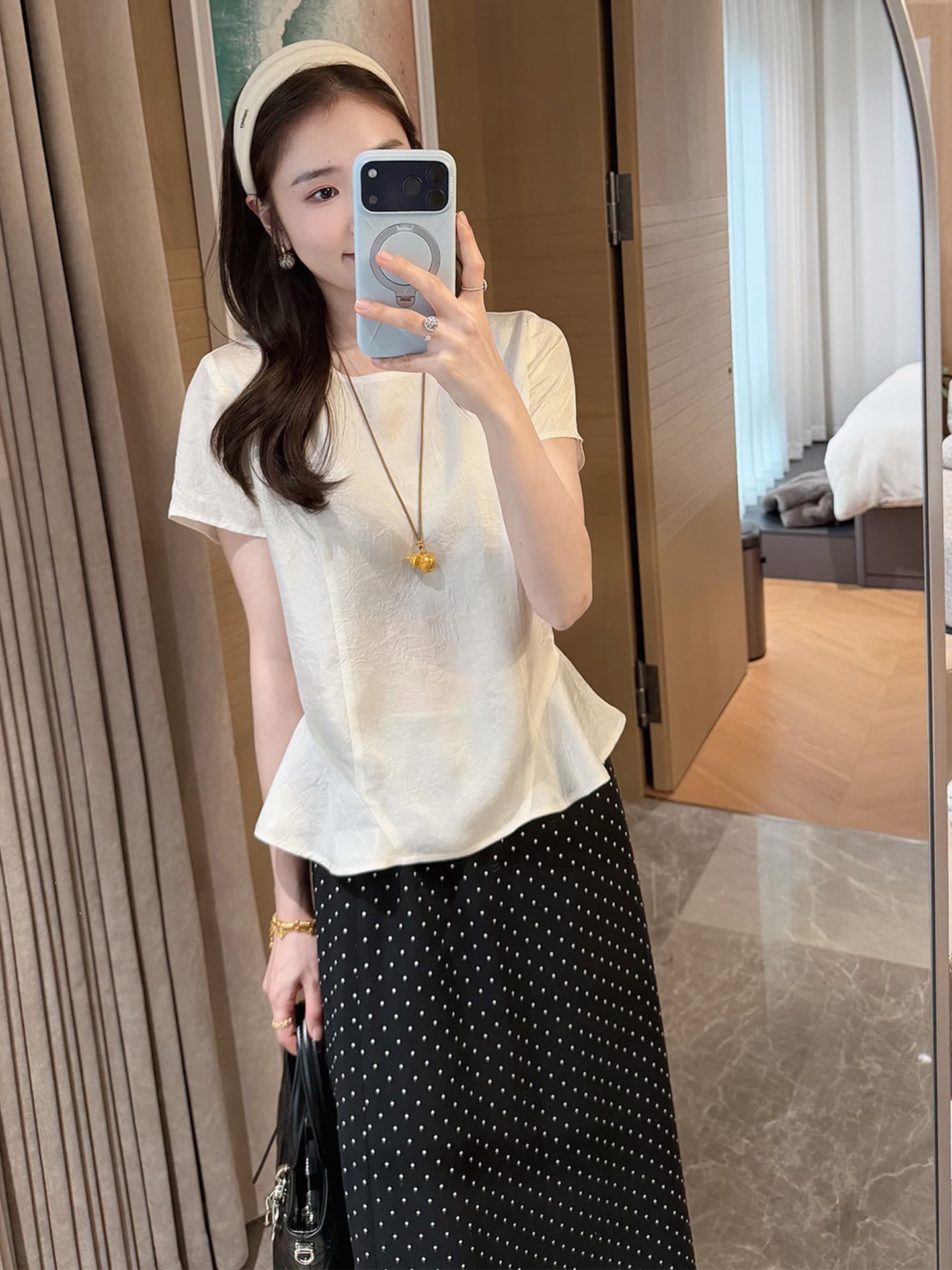멩 자매 의류 아세트산 작은 예쁜 허리 프릴 작은 셔츠 여성 26 여름 새로운 슬림해 보이는 차가운 센스 반팔 맨위 상세 이미지 9