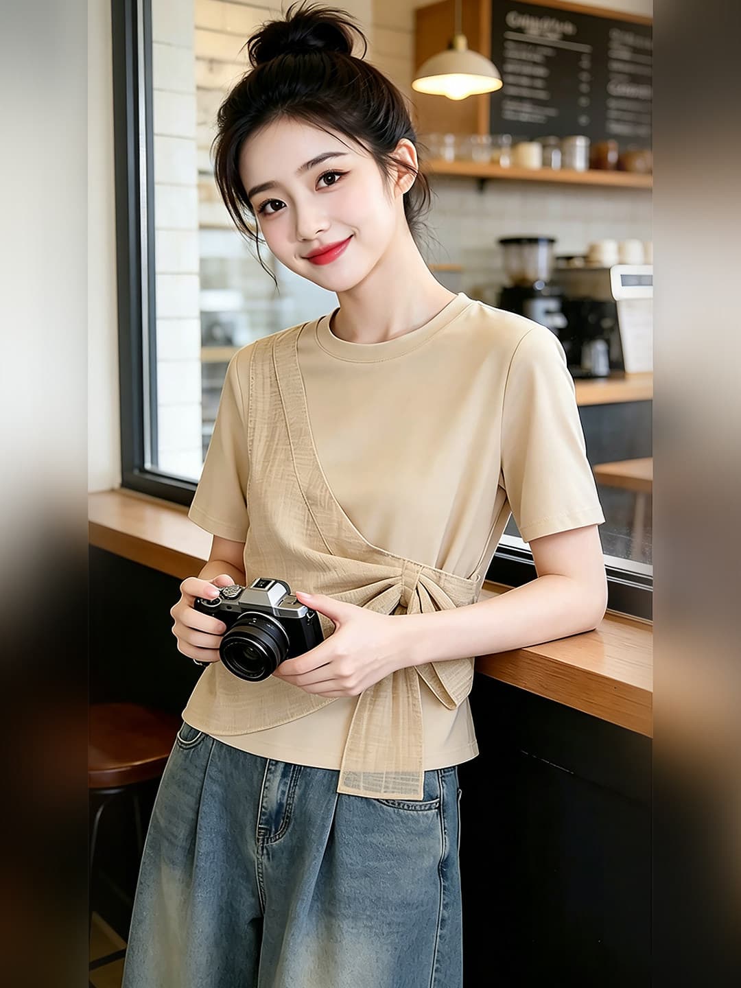 루오 펜 원단 이야기 여성 의류 패션 품격 출퇴근 불규칙 차가운 센스 세련된 티셔츠 2026 여름 새로운 이미지 2