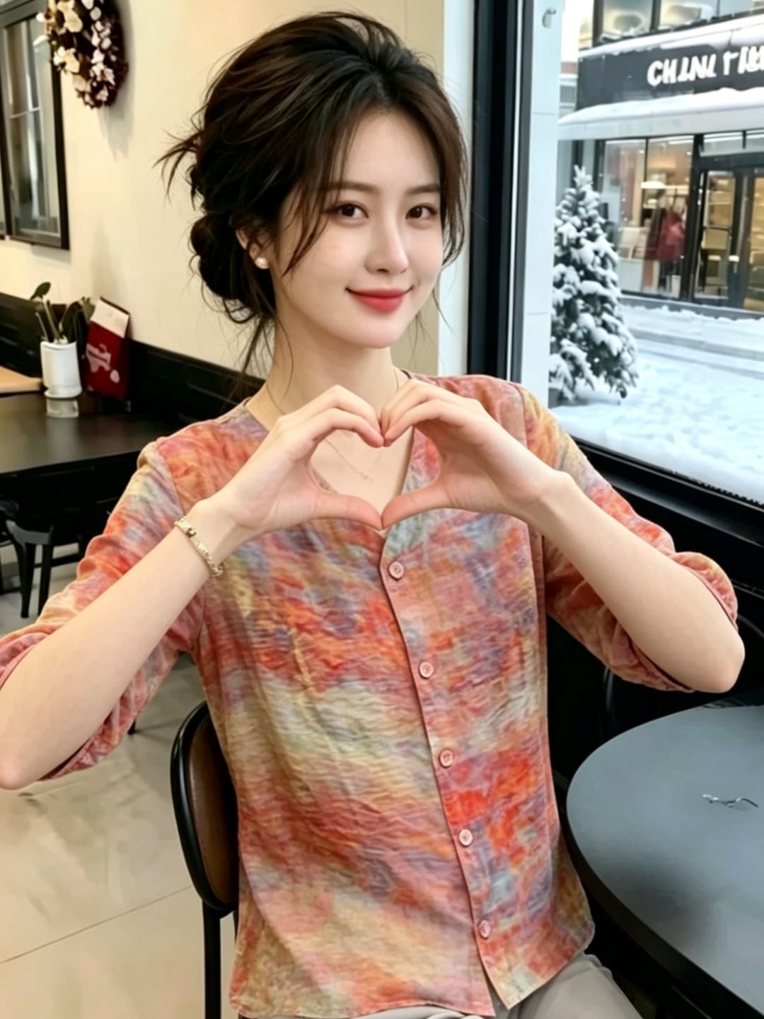 새로운 중식 V넥 일몰 광선 5 점 소매 작은 셔츠 여성 2026 여름 새로운 품격 슬림해 보이는 어머니 드레스 연령 감소 맨위 상세 이미지 3