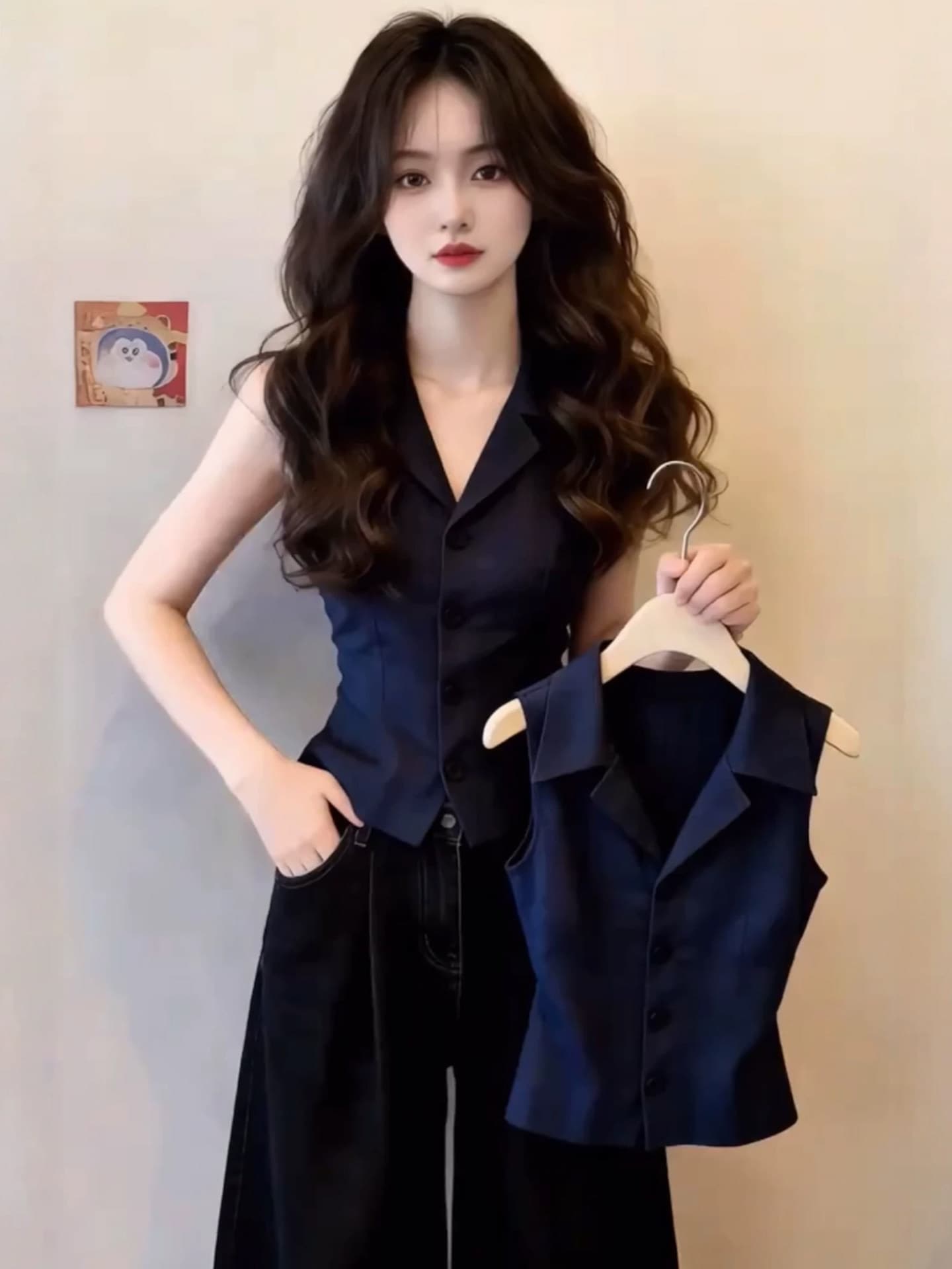 프랑스식 POLO 칼라 민소매 조끼 여성 셔츠 여름 디자인 센스 단추 허리 수축 몸매 가꾸기 작은 셔츠 품격 연령 감소 맨위 이미지 3