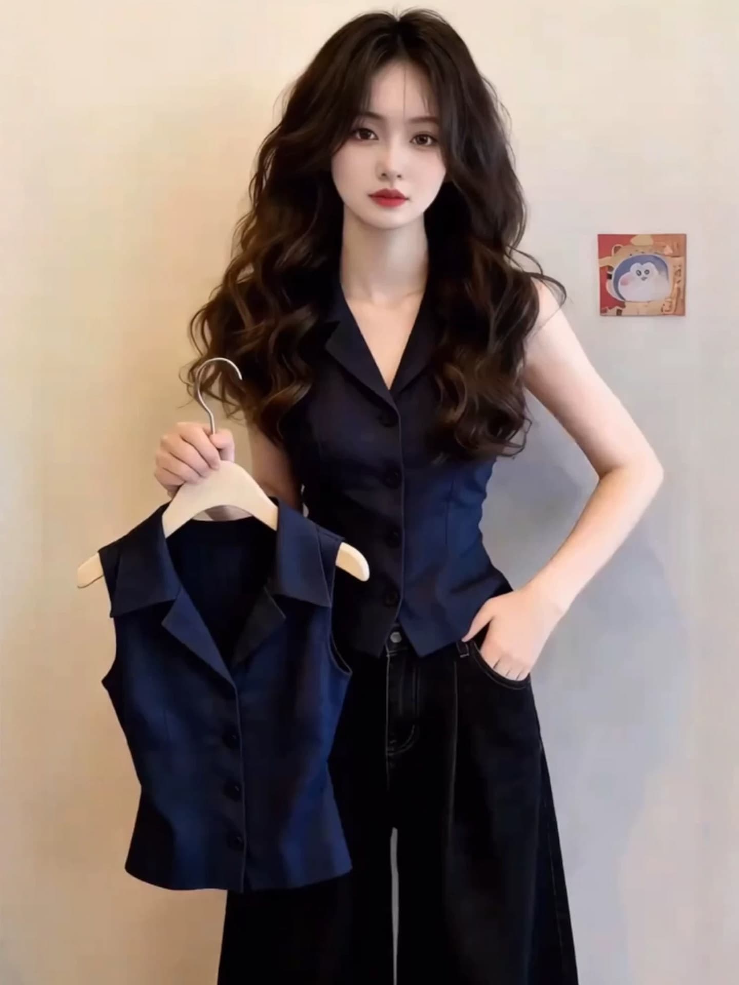 프랑스식 POLO 칼라 민소매 조끼 여성 셔츠 여름 디자인 센스 단추 허리 수축 몸매 가꾸기 작은 셔츠 품격 연령 감소 맨위 이미지 4