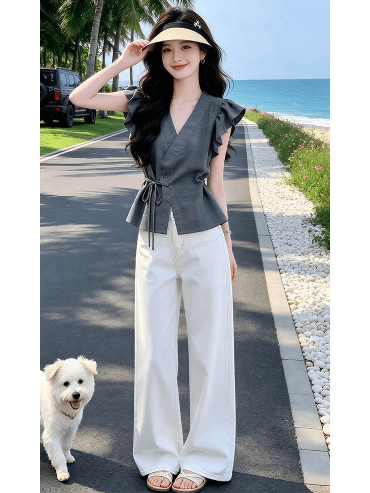 패션 디자인 센스 반팔 셔츠 여성 2026 여름 새로운 작은 대중 Chic 패션 다용도 허리 수축 얇은 셔츠 상세 이미지 3
