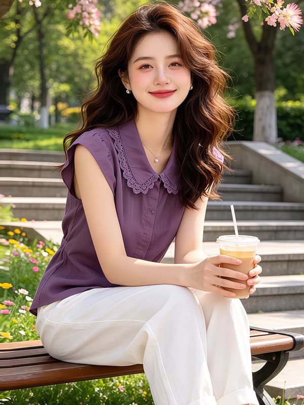 프랑스식 베이비 칼라 레이스 측면 여성 셔츠 2026 여름 새로운 외국 가스 허리 수축 슬림해 보이는 연령 감소 품격 맨위 트렌디 이미지 3