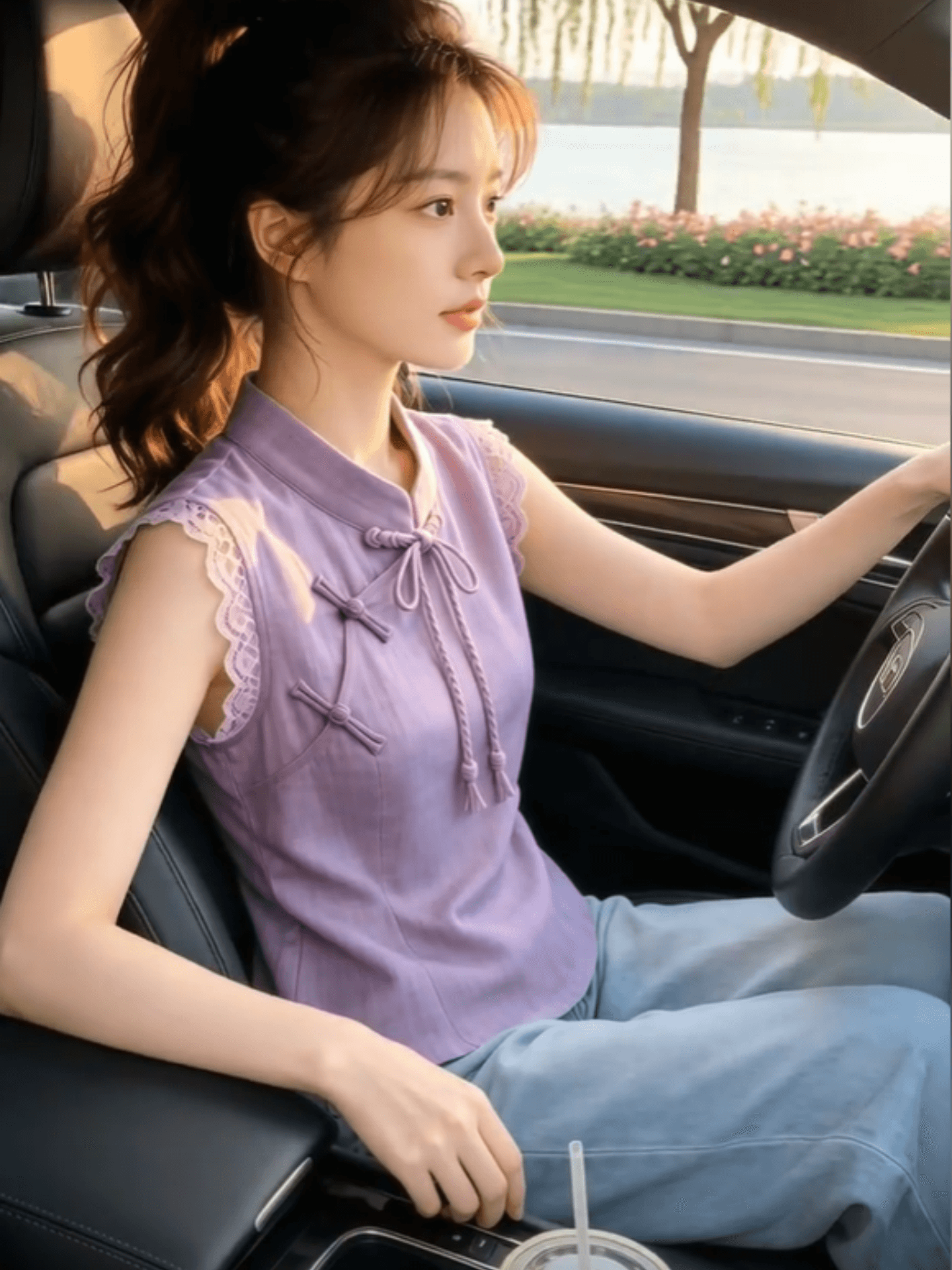 2026 여름 새로운 새로운 중식 문예 국풍 단추 레이스 맨위 여성 보라색 레트로 품격 얇은 스타일 셔츠 이미지 4