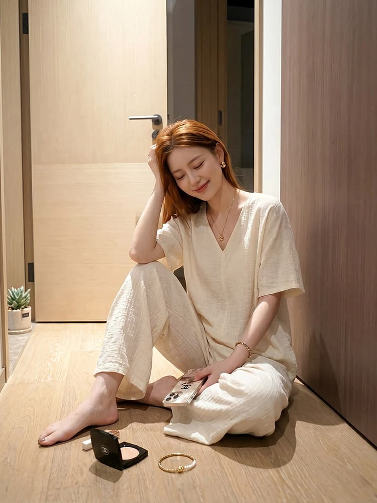 레트로 아마 V넥 자외선 차단 반팔 여성 셔츠 여름 디자인 센스 루즈핏 느긋한 느슨함 센스 블라우스 셔츠 트렌디 이미지 3