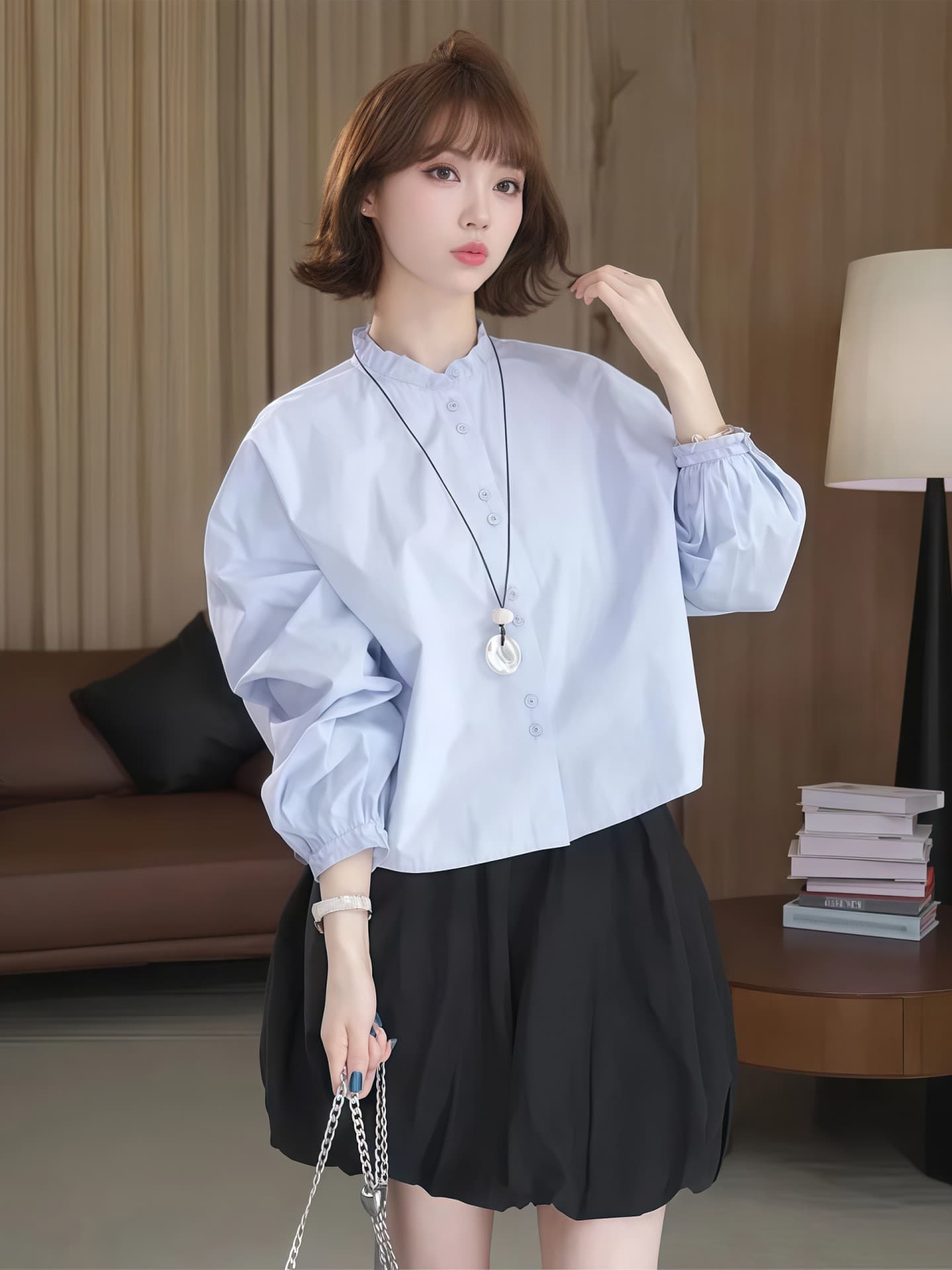 고급 센스 빛 럭셔리 연령 감소 외국 가스 고유 한 슈퍼 잘 생긴 ~ 중 긴팔 여성 셔츠 봄 드레스 아름다운 자이언트 잘 생긴 ~ 중 작은 셔츠 상세 이미지 4