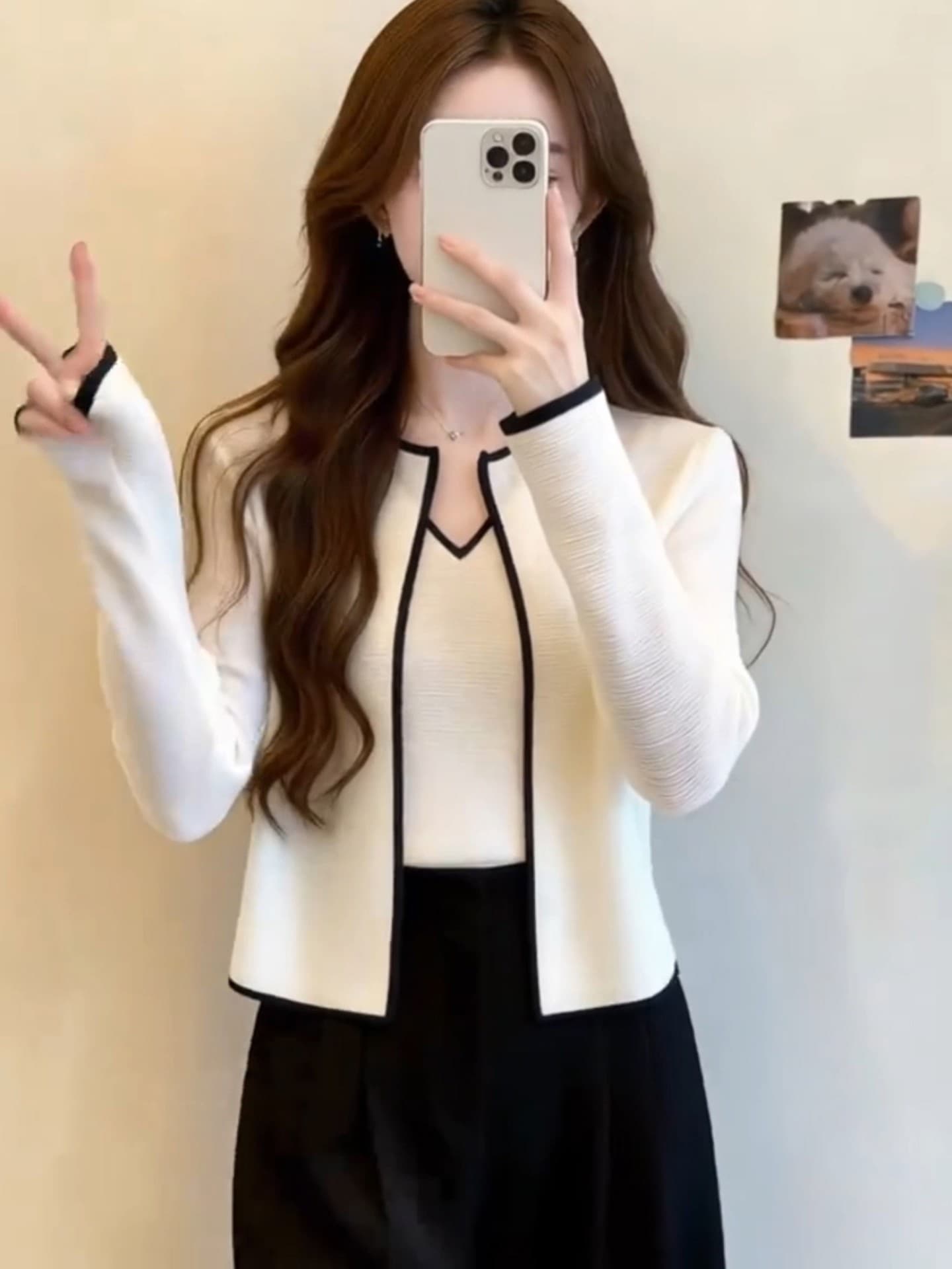 프랑스식 화이트 긴팔 니트 오픈 가디건 여성 가을 새로운 디자인 센스 스웨터 코트 품격 캐주얼 패션 맨위 상세 이미지 4