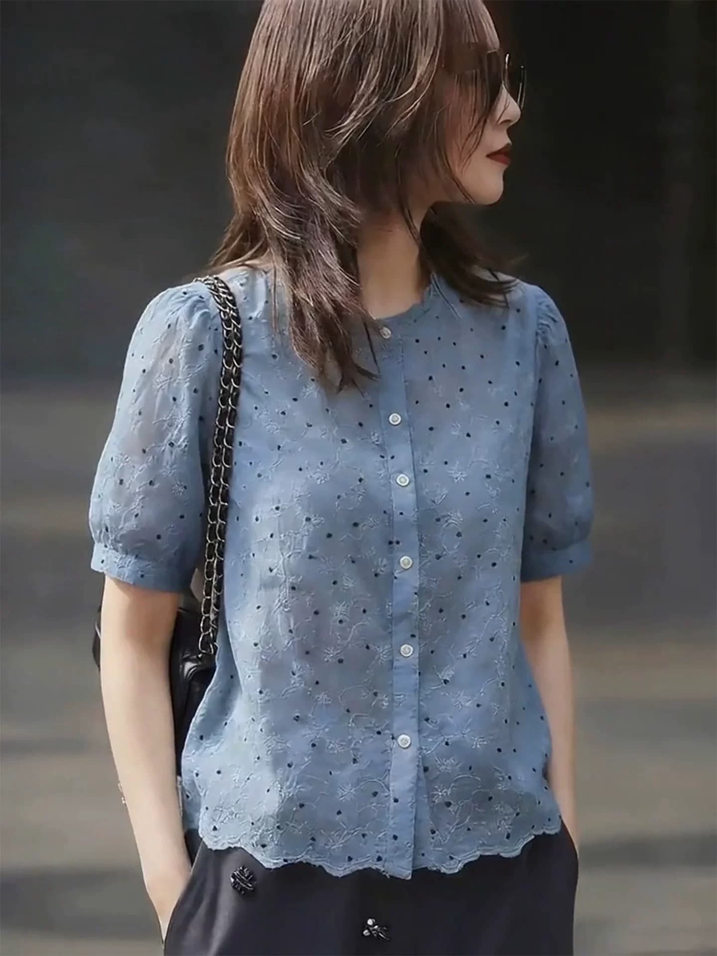 빛 럭셔리 우아함 파란색 단일 행 단추 라운드 넥 오픈 가디건 2026 여름 새로운 달콤함 연령 감소 다용도 맨위 여성 여름 이미지 3