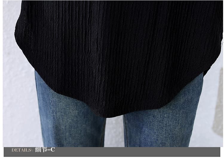 검정색 주름 불규칙 반팔 티셔츠 여성 여름 새로운 루즈핏 패션 슬림해 보이는 표지 배 다용도 품격 맨위 상세 이미지 22