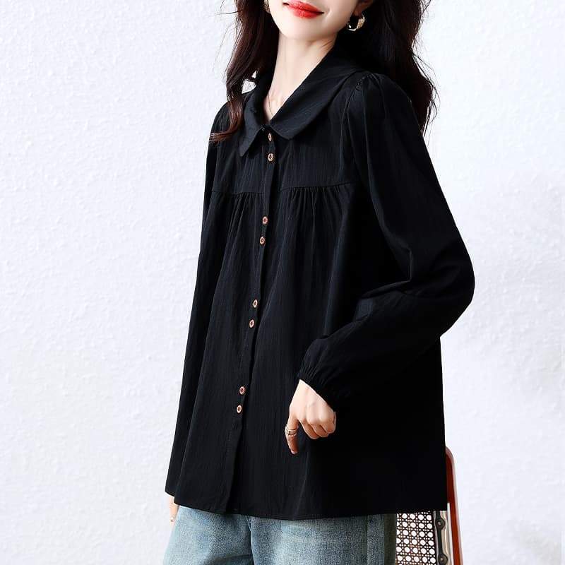 프랑스식 긍정적 인 어깨 긴팔 셔츠 2026 가을 새로운 빅 사이즈 여성 의류 지방 mm 표지 배 슬림해 보이는 인형 셔츠 맨위 이미지 4