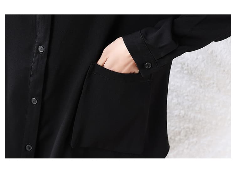 캐주얼 폴로 칼라 중간 길이 검정색 여성 셔츠 2026 년 가을 새로운 셔츠 유럽 역 빅 사이즈 맨위 상세 이미지 23