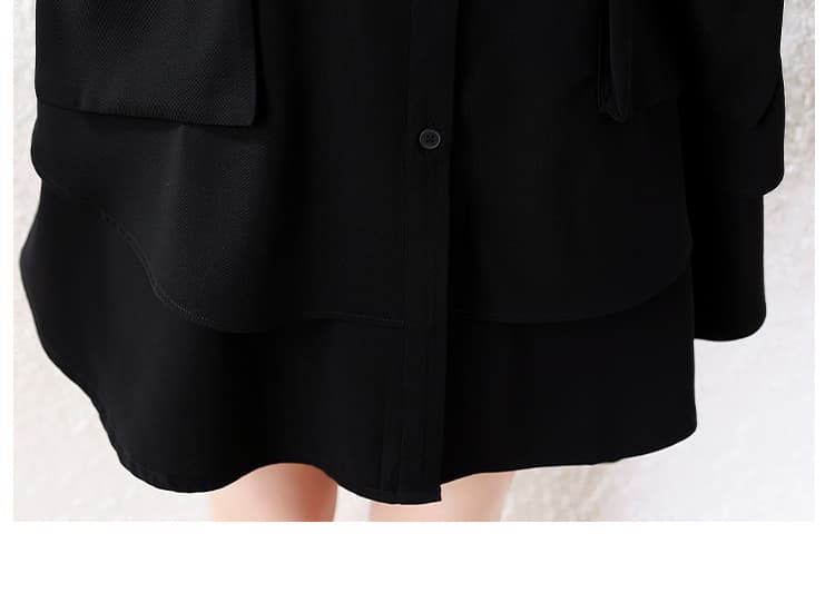 캐주얼 폴로 칼라 중간 길이 검정색 여성 셔츠 2026 년 가을 새로운 셔츠 유럽 역 빅 사이즈 맨위 상세 이미지 24