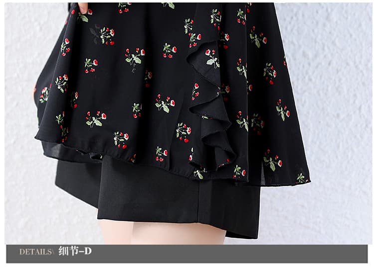 검정색 꽃무늬 쉬폰 블라우스 루즈핏 슬림해 보이는 V넥 프릴 시간 아직도 느낌 연령 감소 품격 2026 년 여름 새로운 상세 이미지 26