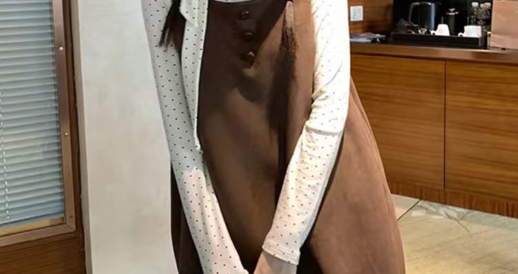 출산 착용 가을 겨울 새로운 도트 무늬 레이스업 기본 셔츠 달콤함 꽃밭 드레스 루즈핏 연령 감소 투피스 세트 재고 있음 상세 이미지 6