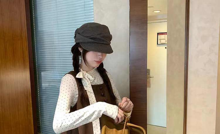 출산 착용 가을 겨울 새로운 도트 무늬 레이스업 기본 셔츠 달콤함 꽃밭 드레스 루즈핏 연령 감소 투피스 세트 재고 있음 상세 이미지 29