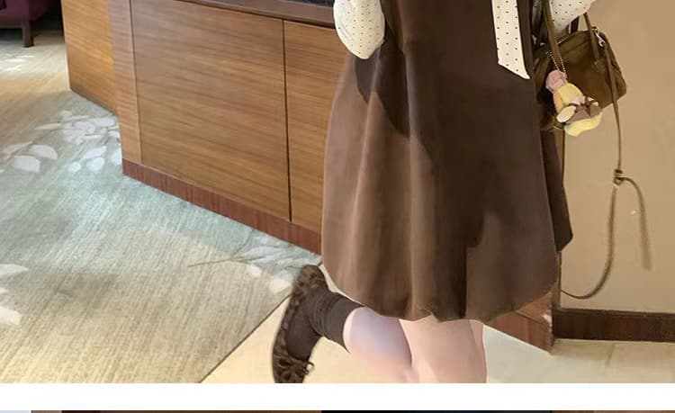 출산 착용 가을 겨울 새로운 도트 무늬 레이스업 기본 셔츠 달콤함 꽃밭 드레스 루즈핏 연령 감소 투피스 세트 재고 있음 상세 이미지 39