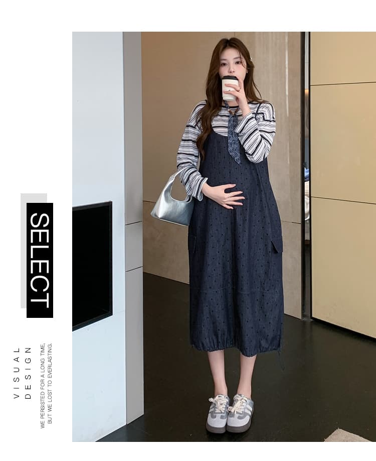 실사 2026 이른 가을 새로운 스택 착용 스트라이프 맨위 도트 무늬 데님 슬립 드레스 캐주얼 경기 스카프 3종 세트 상세 이미지 27