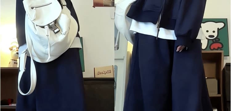 출산 착용 가을 루즈핏 슬림해 보이는 후드 티 스웨터 와이드 레그 팬츠 캐주얼 세트 상세 이미지 11