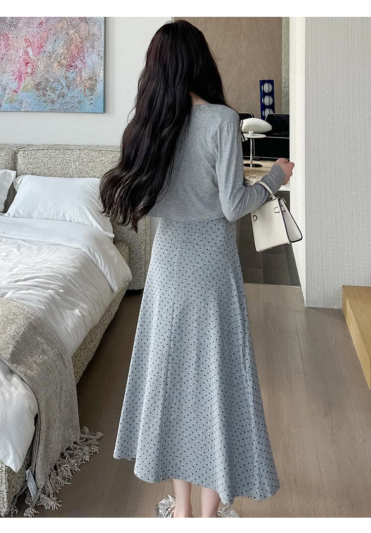 실사 출산 착용 가을 새로운 오픈 가디건 외부 가져 가라. 나비 매듭 도트 무늬 슬립 드레스 투피스 세트 상세 이미지 34