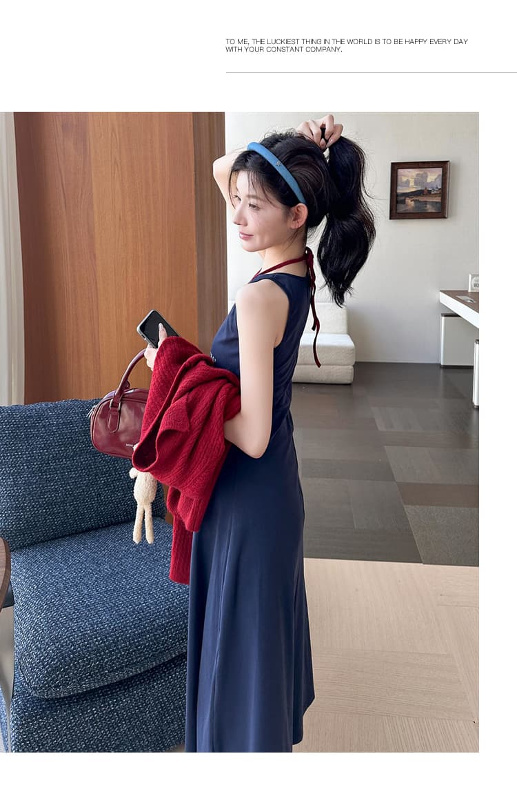 실사 가을 패션 새로운 오픈 가디건 니트 외부 가져 가라. 페이크 레이어드 행침 목 프린트 슬립 드레스 임산부 투피스 세트 상세 이미지 22
