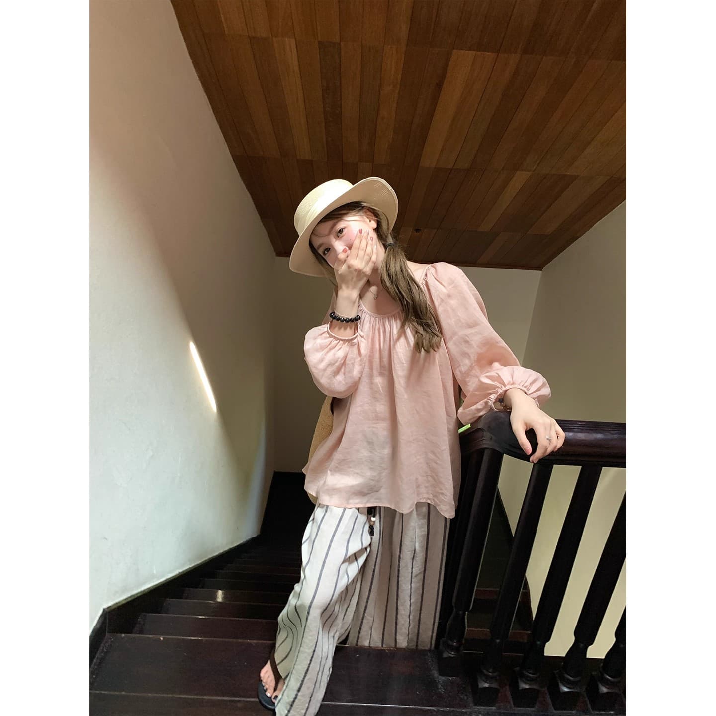 im ~까지 윌 호흡 ~ 중 자외선 차단 라미 주간 실크 가벼움 센스 벌룬 소매 맨위 여성 양면 착용 자외선 차단 작은 셔츠 상세 이미지 7