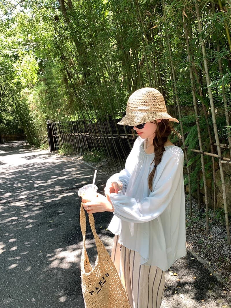 im ~까지 윌 호흡 ~ 중 자외선 차단 라미 주간 실크 가벼움 센스 벌룬 소매 맨위 여성 양면 착용 자외선 차단 작은 셔츠 상세 이미지 17